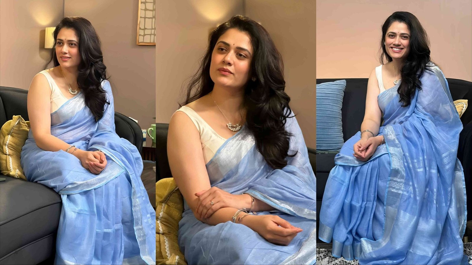 girija oak blue saree look viral national crush
