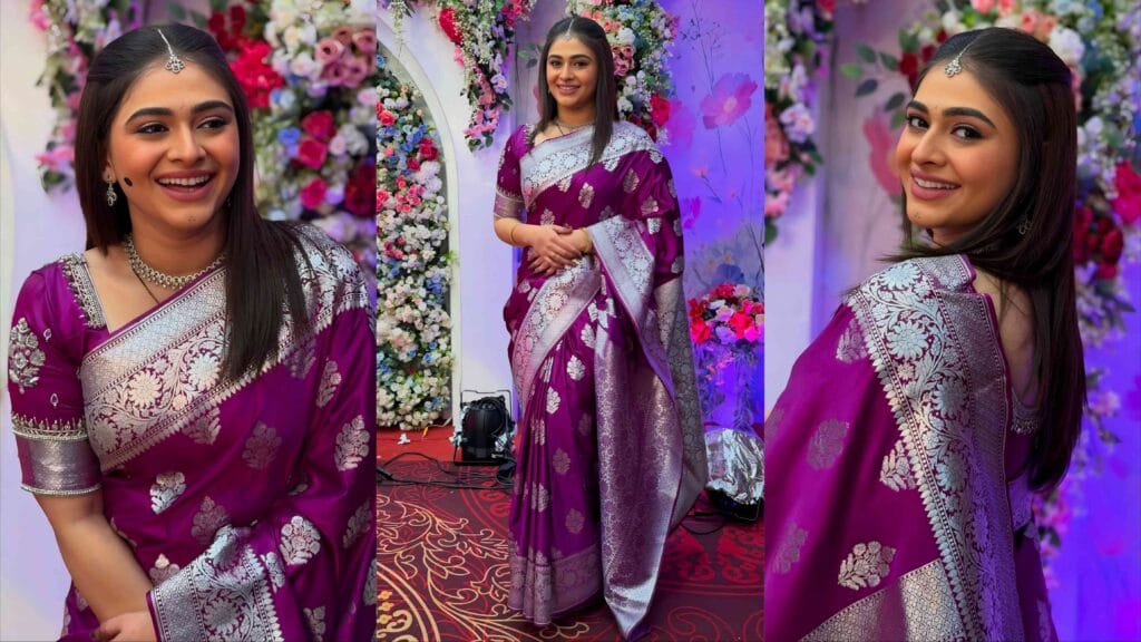 aishwarya shete purple saree graceful look