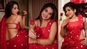janhavi killekar valentine photoshoot red saree