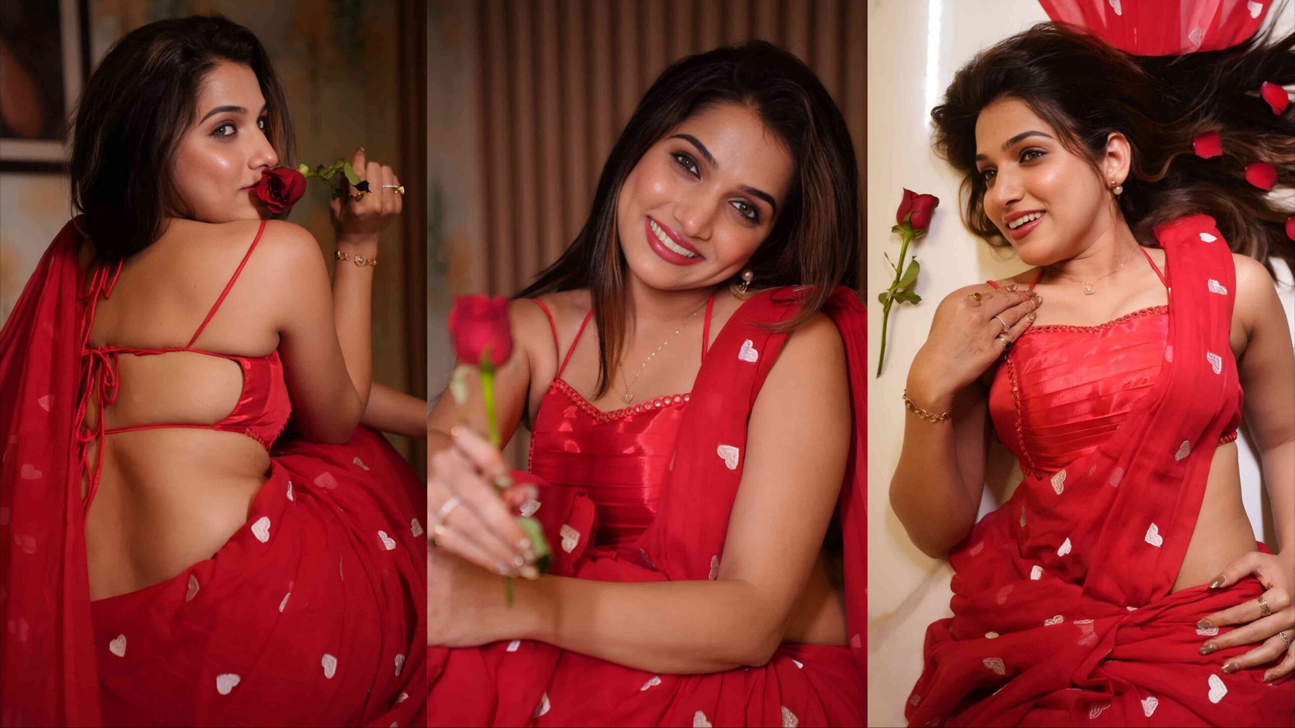 janhavi killekar valentine photoshoot red saree