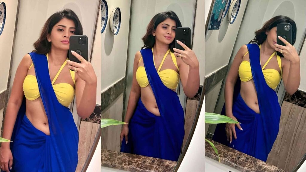 ruchira jadhav blue saree mirror selfie viral