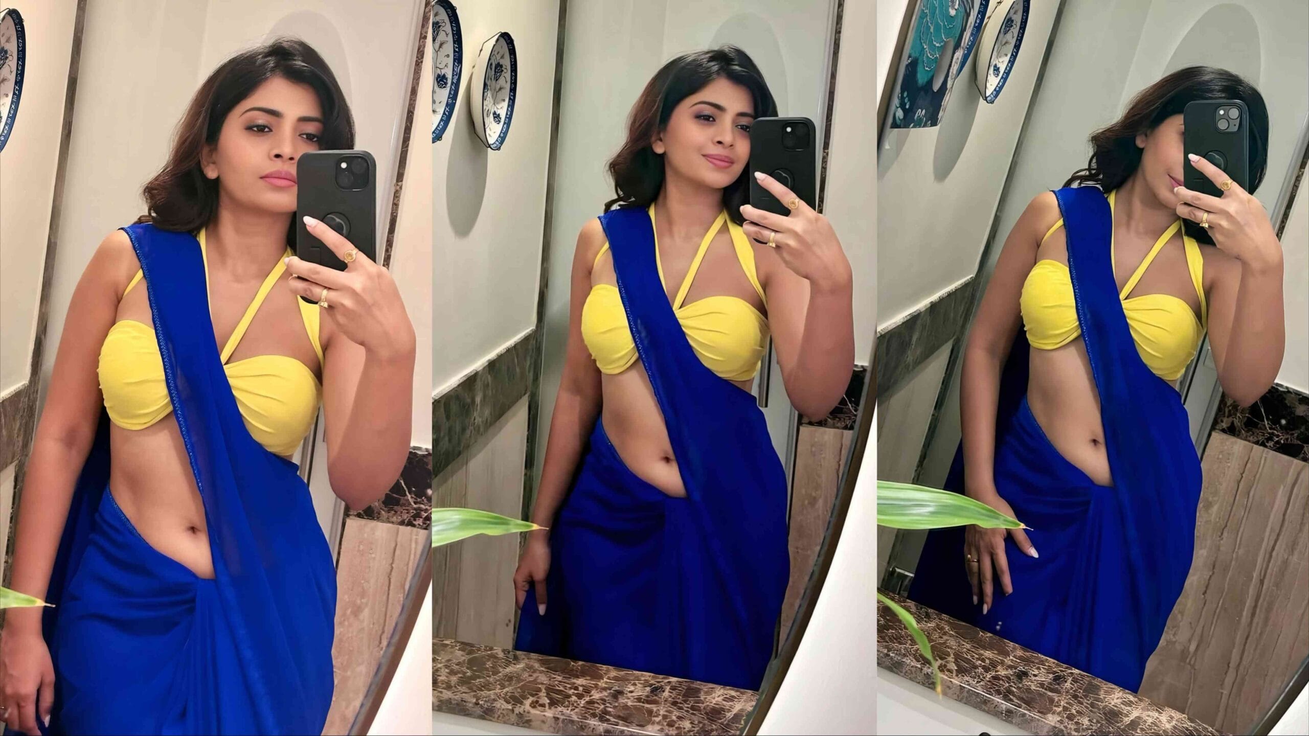 ruchira jadhav blue saree mirror selfie viral