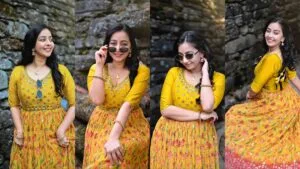 Rupal Nand Haridwar photoshoot yellow Anarkali look trending