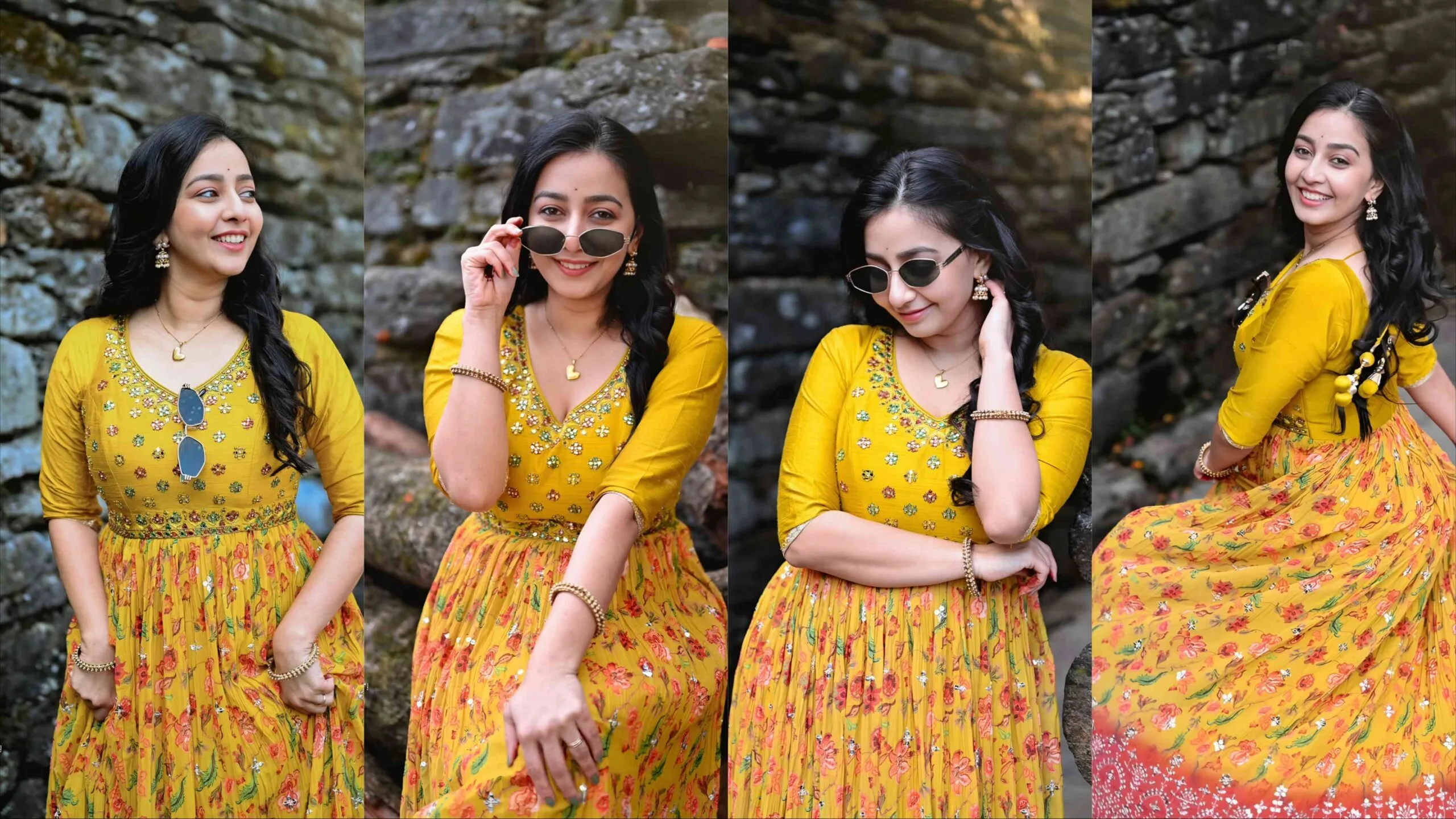 Rupal Nand Haridwar photoshoot yellow Anarkali look trending