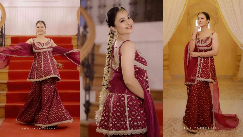 girija prabhu photos royal maroon outfit