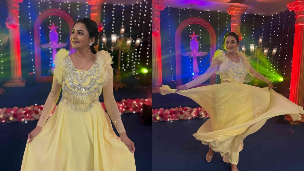 jui gadkari yellow gown star pravah parivar awards look