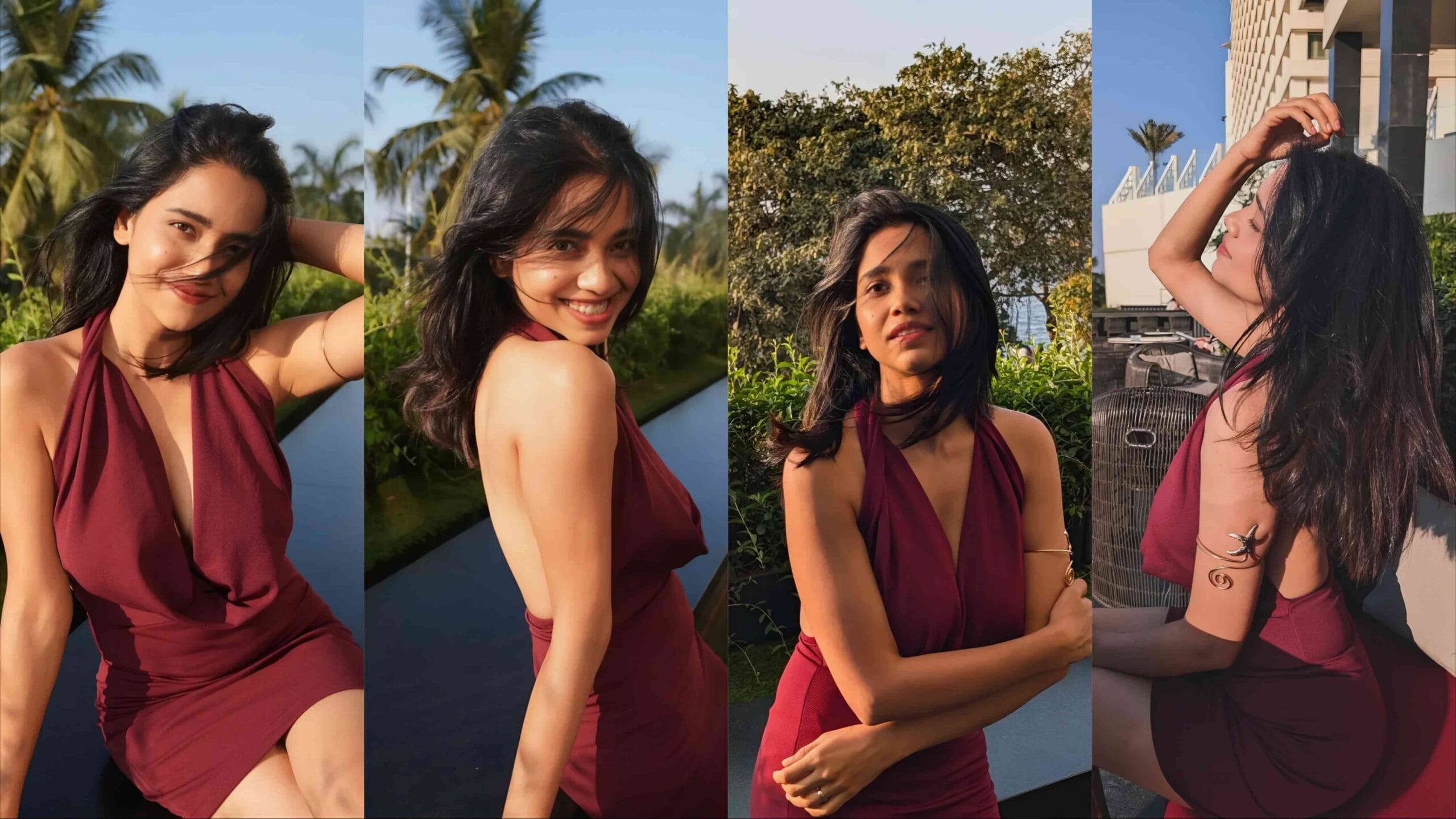 bhagyashree limaye marun dress hot photos instagram