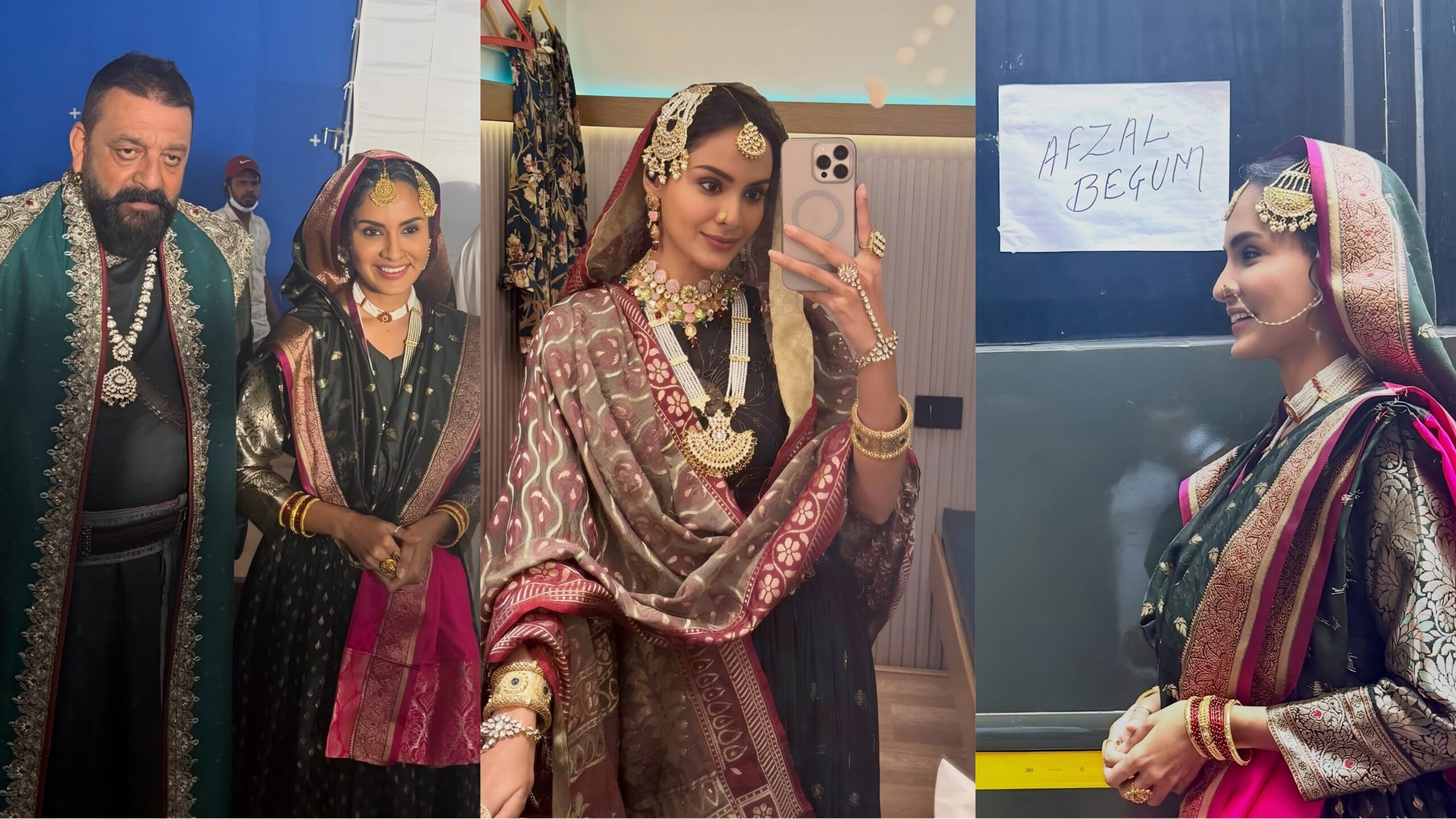 sanjay dutt afzal khan look scared disha paradeshi on raja shivaji set