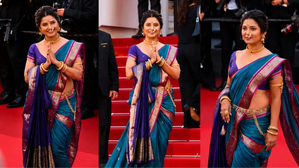 prajakta mali marathi nauvari cannes red carpet debut maharashtrian style