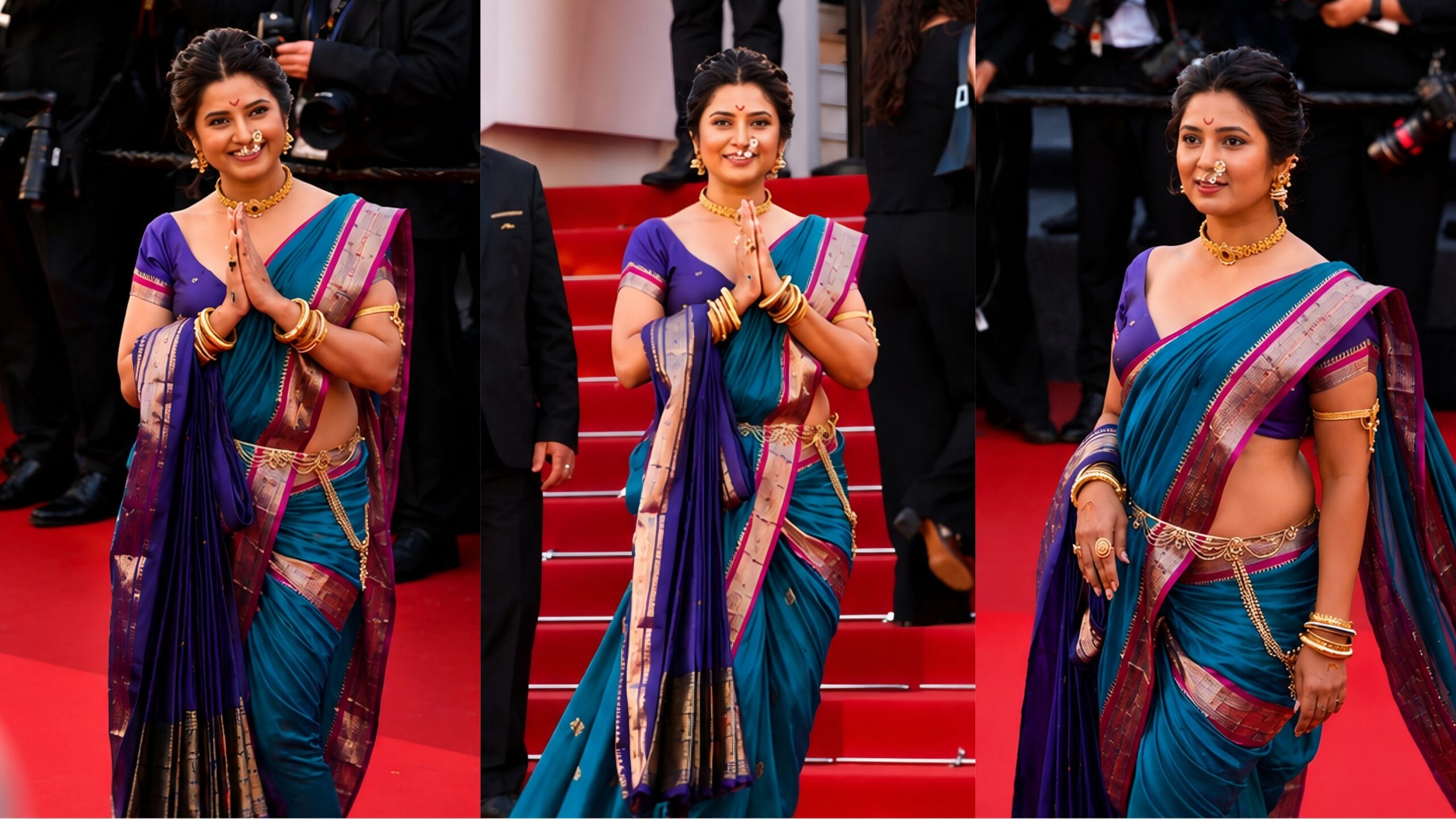 prajakta mali marathi nauvari cannes red carpet debut maharashtrian style